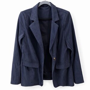 SHEIN Large Corduroy Blue Tailored Blazer Classic Suit Jacket